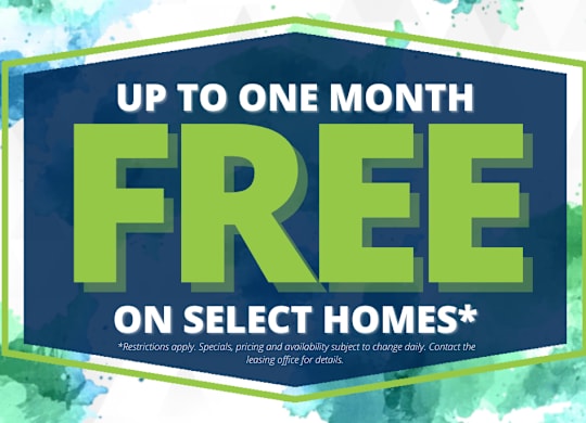 A promotional image offering up to one month free on select homes.