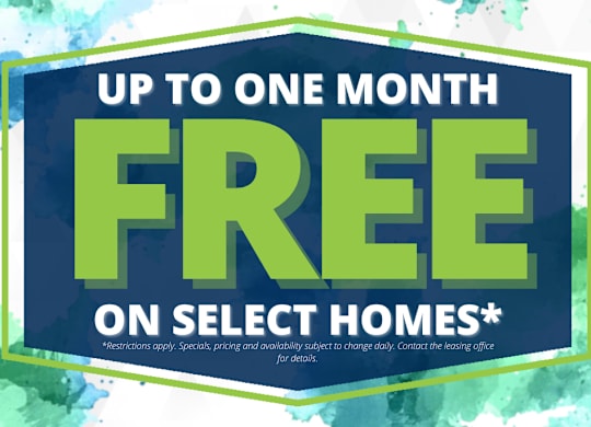 A promotional image advertising a free offer on select homes for up to one month.