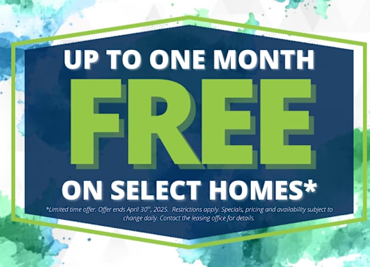 A promotional image advertising a free offer on select homes for up to one month.