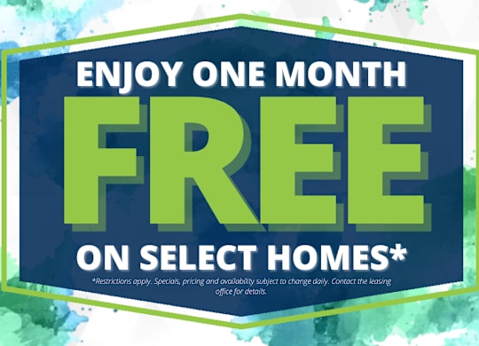 A promotional image offering one month free on select homes.