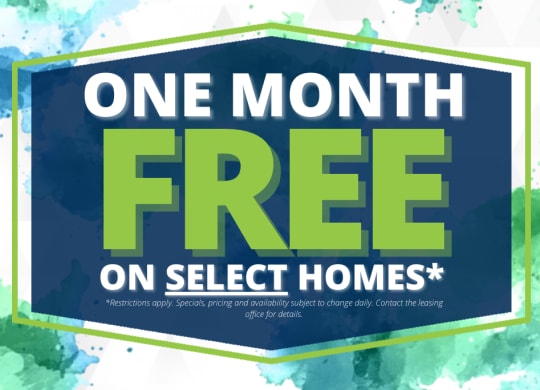a one month free on select homes sign