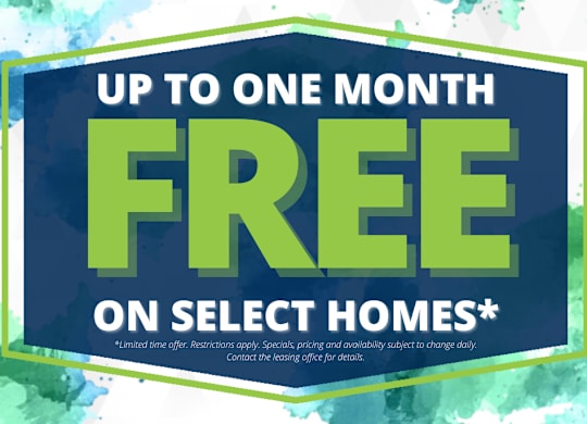 A promotional image offering up to one month free on select homes.