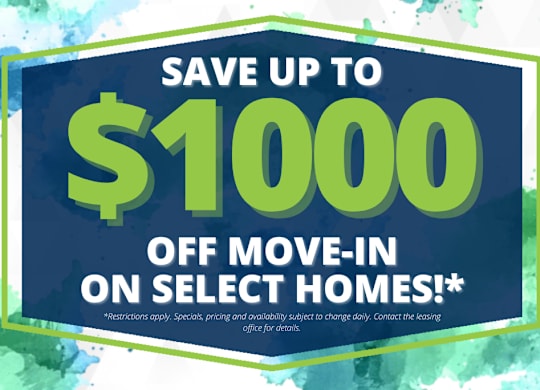 A promotional image advertising a $1000 savings on select homes.