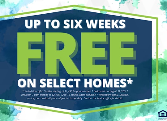 A promotional image advertising up to six weeks free on select homes.