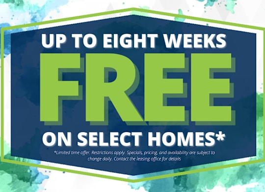 A promotional image advertising up to eight weeks free on select homes.