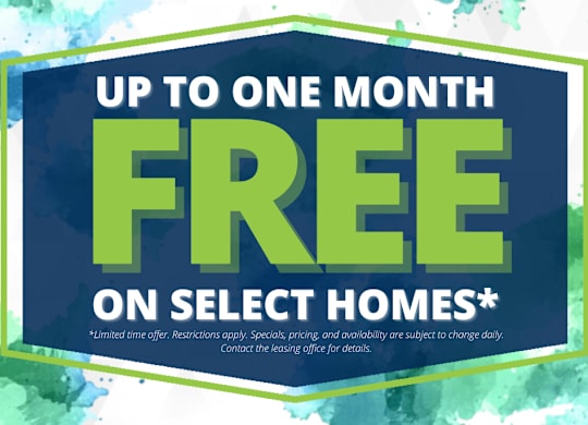 A promotional image advertising a free offer on select homes for up to one month.