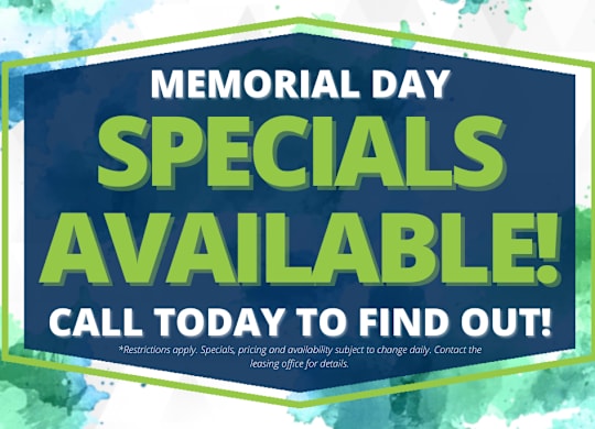 A promotional image for Memorial Day specials is displayed.