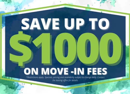 a sign that says save up to 100 on move in fees