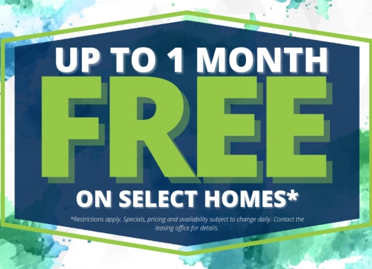 a sign that says up to 1 month free on select homes