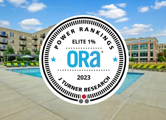 an image of a pool with the name and logo with an oval overlay