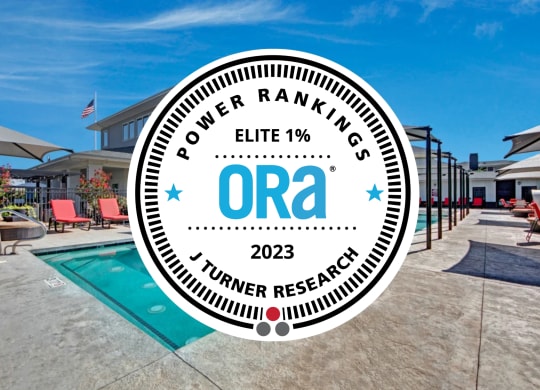 a swimming pool with the ora with the pool owner rankings logo