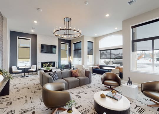 the estates at tanglewood|living room with fireplace