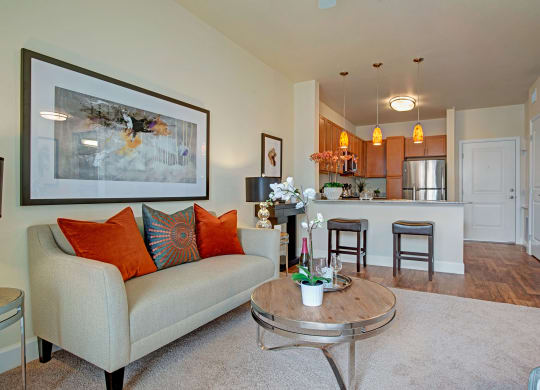 Elements at Briargate Living Room Kitchen Apartments in Colorado Springs, CO