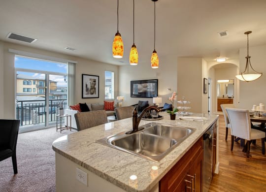 La Bella Vita Kitchen Living Dining Room View Apartments in Colorado Springs, CO