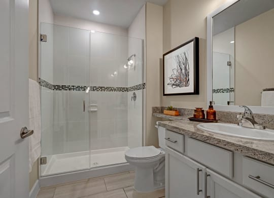 Latitude 31 Bathroom with Tile Surround Shower Odessa Midland Texas Apartments