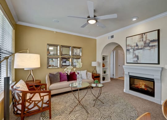 Tuscany Living Room with Fireplace and Ceiling Fan