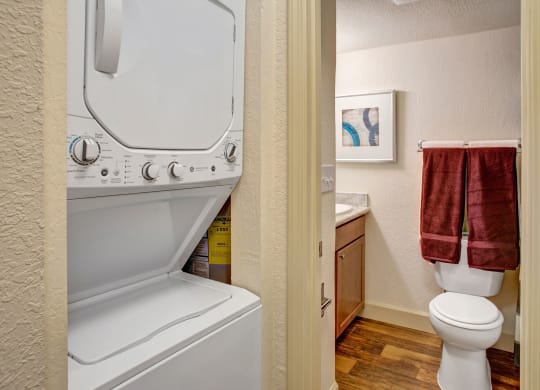 Heritage Hills bathroom with washer and dryer Apartments in Renton, WA