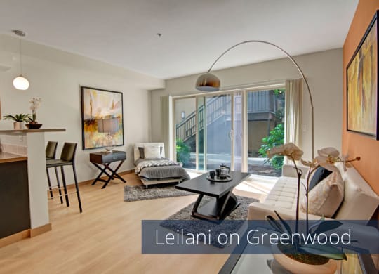 Leilani  on Greenwood living room Apartments in Seattle, WA