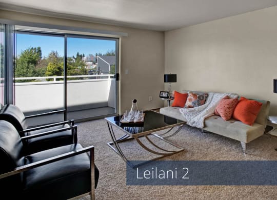Leilani 2 living room and balcony Apartments in Seattle, WA