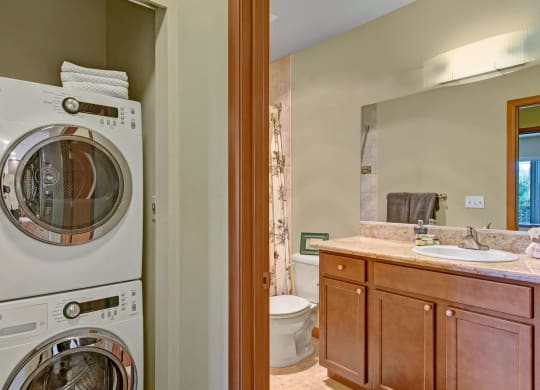 Ondine bathroom with washer and dryer Apartments in Kirkland, WA