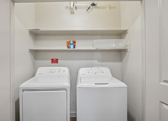 A small laundry room with two washing machines.