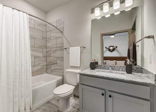 a bathroom with a shower and a toilet and a sink