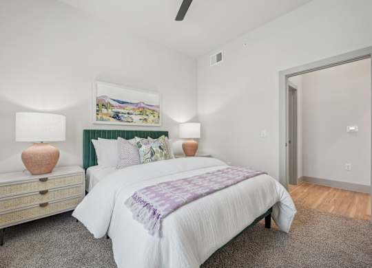 a bedroom with a bed and a closet