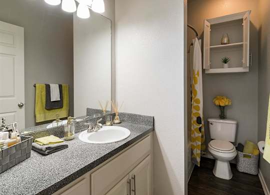 A bathroom with a white toilet and a sink.