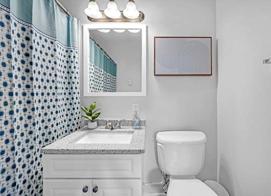 A bathroom with a white toilet, a sink, and a mirror.