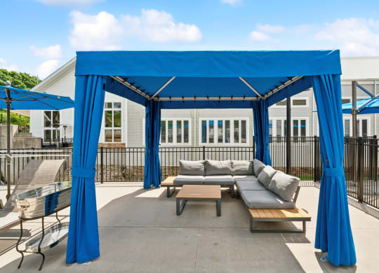 Blue pool cabana at The Tannery, Glastonbury