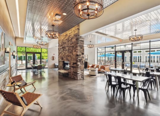 clubhouse with concrete floors and fireplace at The Tannery, Connecticut, 06033