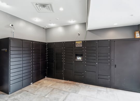 Black LuxorOne package lockers  at The Tannery Glastonbury at The Tannery, Connecticut