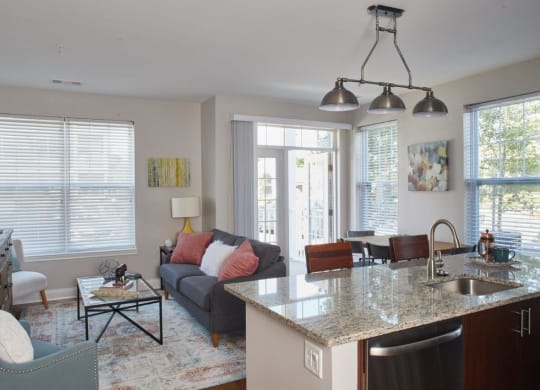 Spacious living room & kitchen at The Tannery, Connecticut, 06033