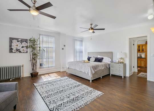 Spacious bedroom at The Langham Apartments, Los Angeles, CA, 90005