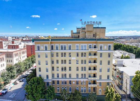 Aerial view of building at The Langham Apartments, Los Angeles, CA