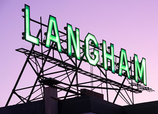 Neon sign at The Langham Apartments, California, 90005
