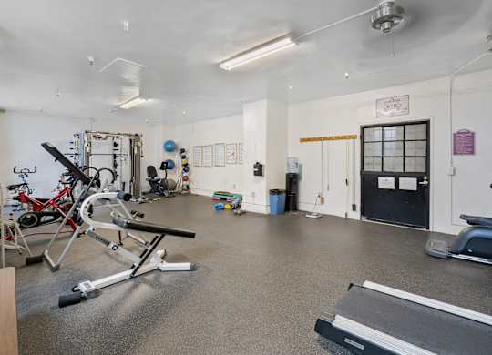 Fitness center with equipments  at The Langham Apartments, California, 90005