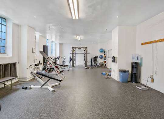 Fitness center at The Langham Apartments, California