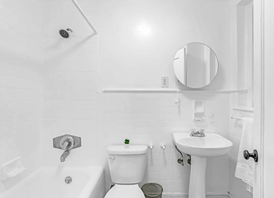 White Bathroom at Park Wilshire, Los Angeles, CA 90057