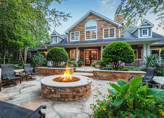 Fire Pit in the Backyard at The Estates at Ballantyne, Charlotte, 28277