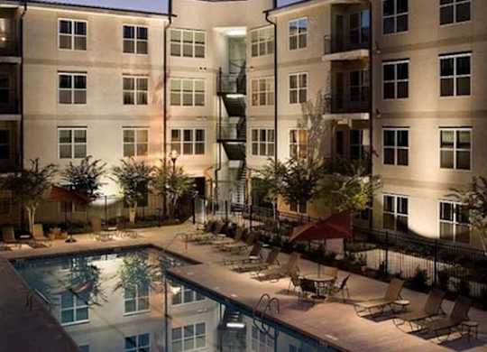 Pool View In Night at Glenwood Park Lofts, Atlanta, 30316