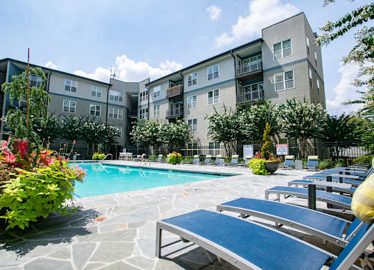 Poolside Relaxing Area at Glenwood Park Lofts, Atlanta, GA, 30316