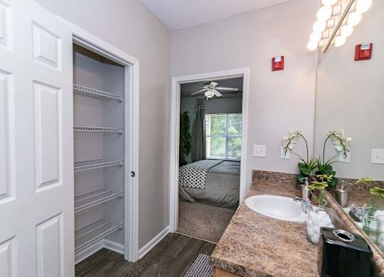 Model Bathroom With Linin Closet at Villas at Hampton, Georgia