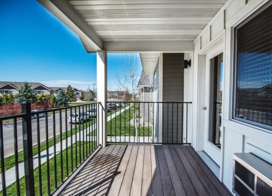 the view of the yard from the balcony of a home at Madison Park, Bozeman, 59718