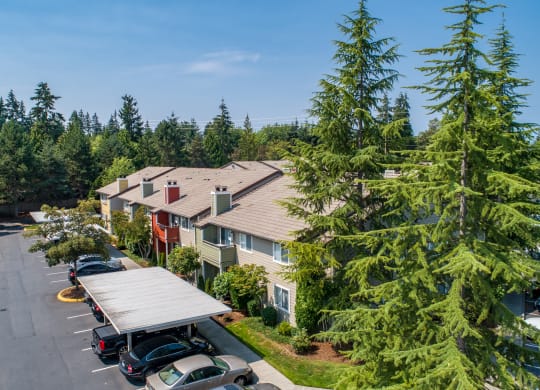 a view of a building with cars parked in a parking lot at Quartz Creek, Washington