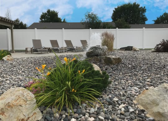 a water feature in a rock garden with rocks and plants at Rock Creek, Billings, MT