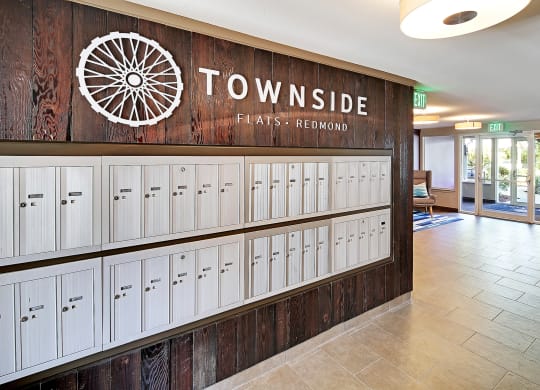 a view of the lobby of townside halls of residence with its white lockers  at Townside Flats, Washington