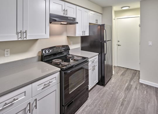 Kitchen with appliances at Arterra Apartments, Kent, 98030