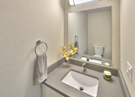 Bathroom with vanity at Arterra Apartments, Kent, Washington