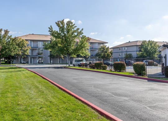 an empty street in front of an apartment building  at Shoreline Village, Richland, Washington